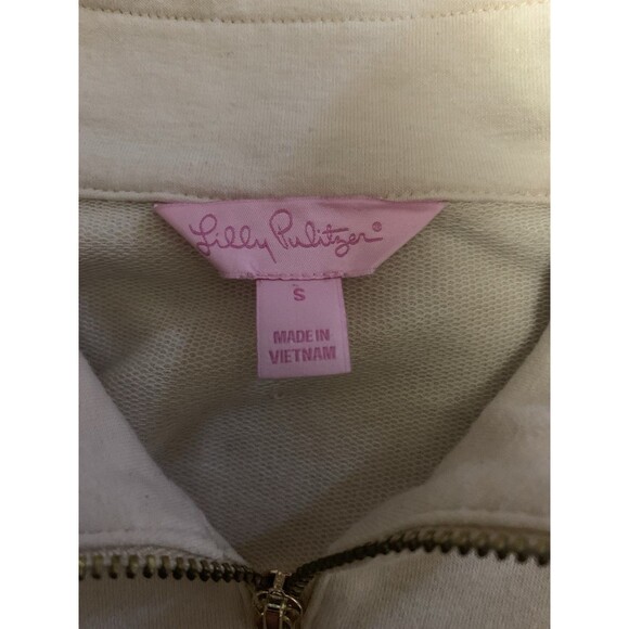 Lilly Pulitzer Small Popover Sand Dune Crochet Trim Pullover Fall Preppy Gold - Picture 2 of 4